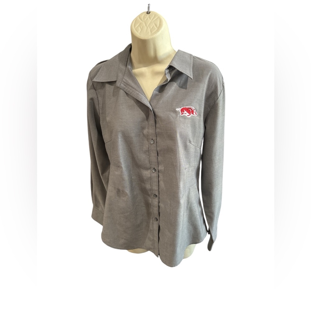 Women's Cutter & Buck Gray Razorback Logo Long Sleeve Button-Up Shirt Size Large